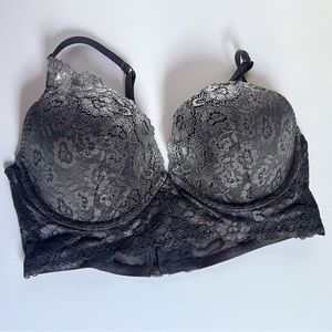 36c dark grey silver lace bra